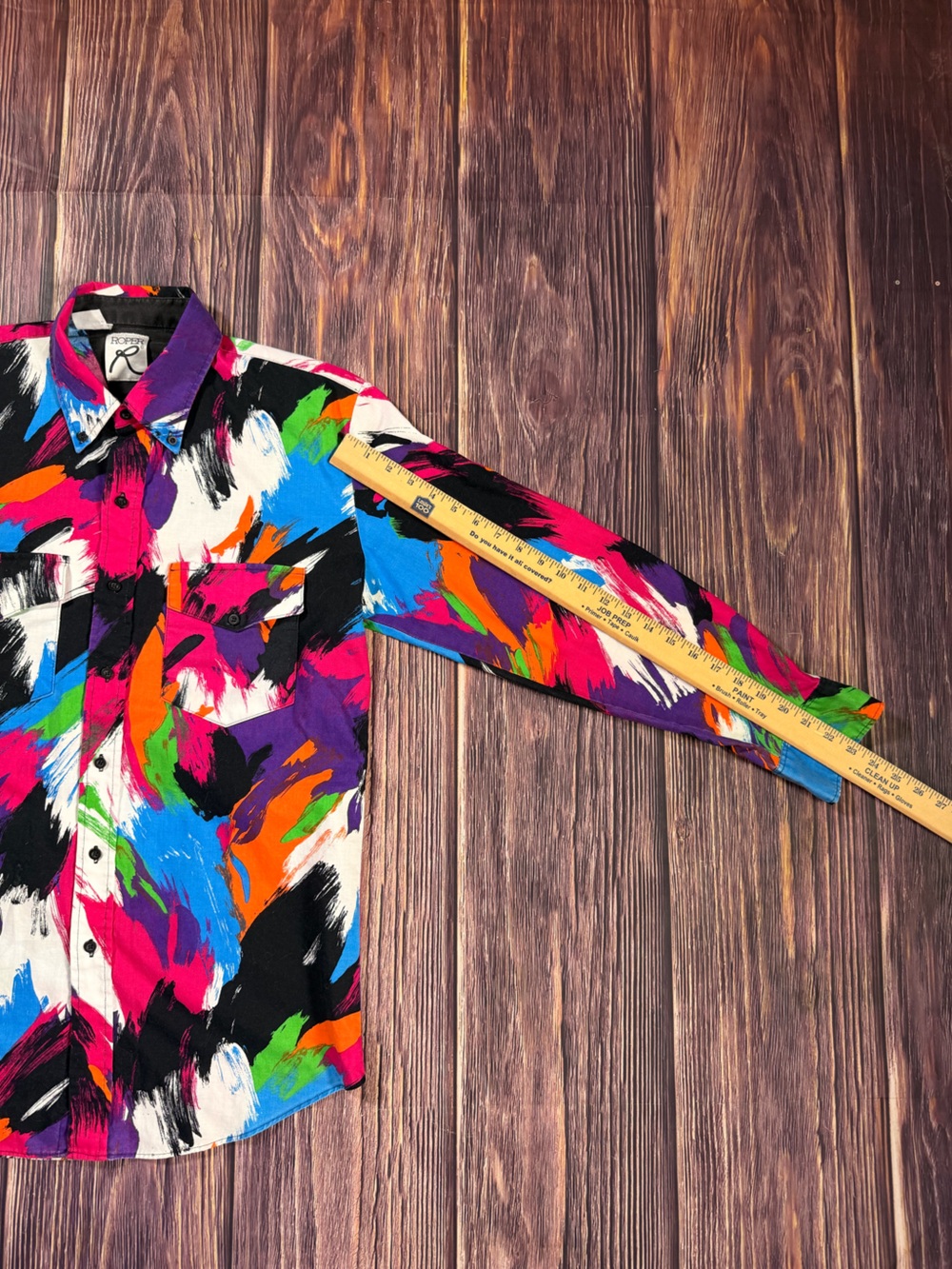 Vintage Roper multicolored neon "brushstroke" long sleeve western button down - Picture 7 of 8